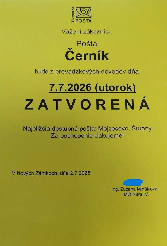 Miestna pošta zatvorená