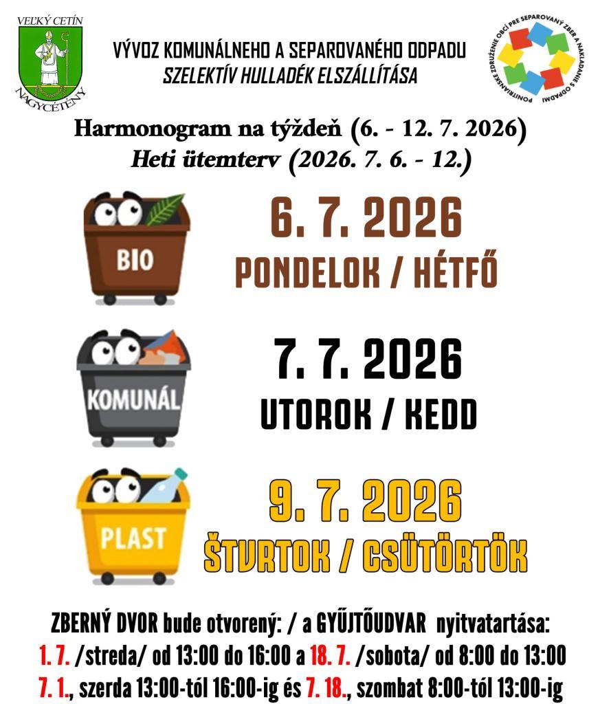 Harmonogram na týždeň (6. 7. - 12. 7. 2026)