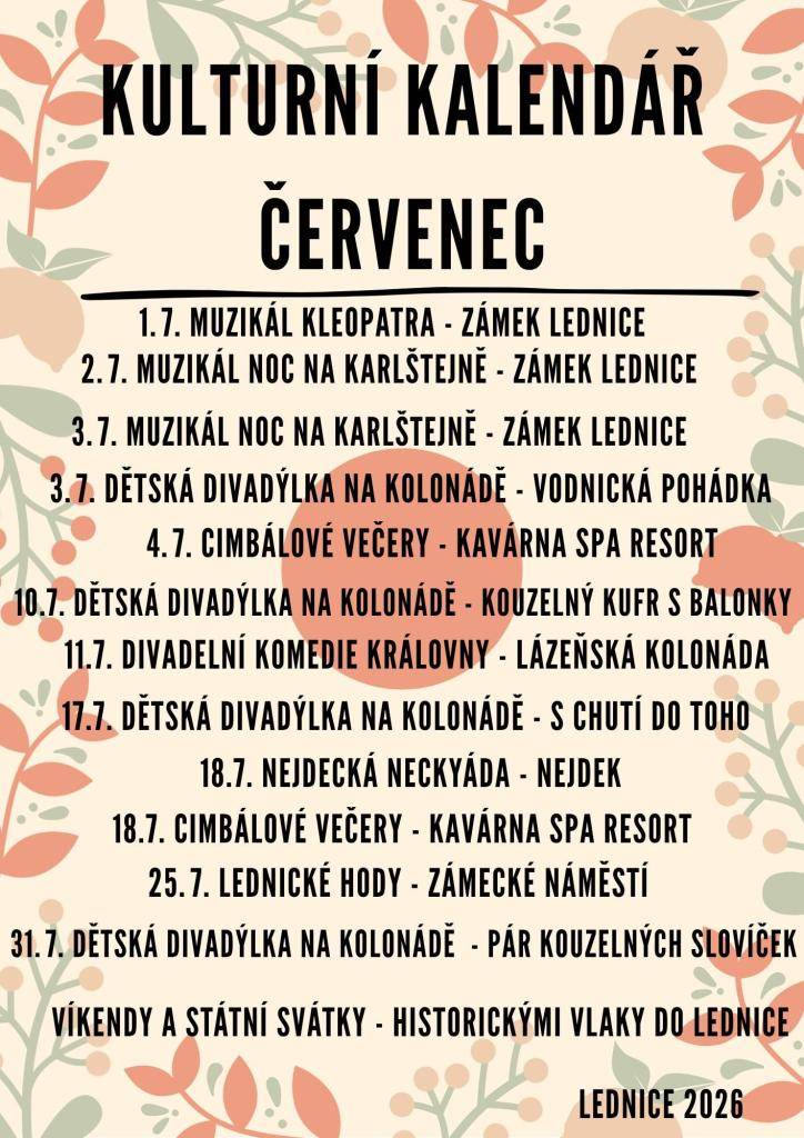 Kulturní kalendář na měsíc červenec.