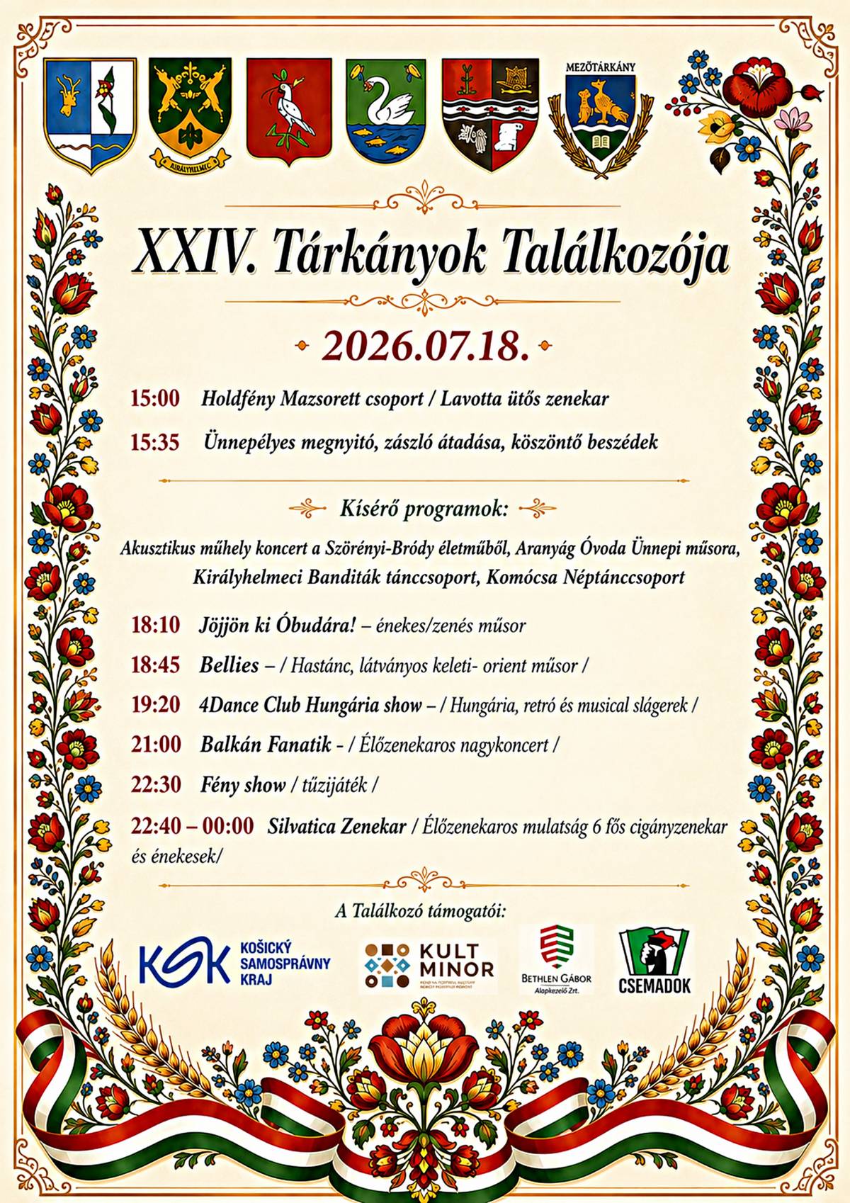 Idén Kistárkány ad otthont a XXIV. Tárkányok Találkozójának. Találkozzunk 2026. július 18-án, és ünnepeljük együtt hagyományainkat egy vidám, programokban gazdag napon!