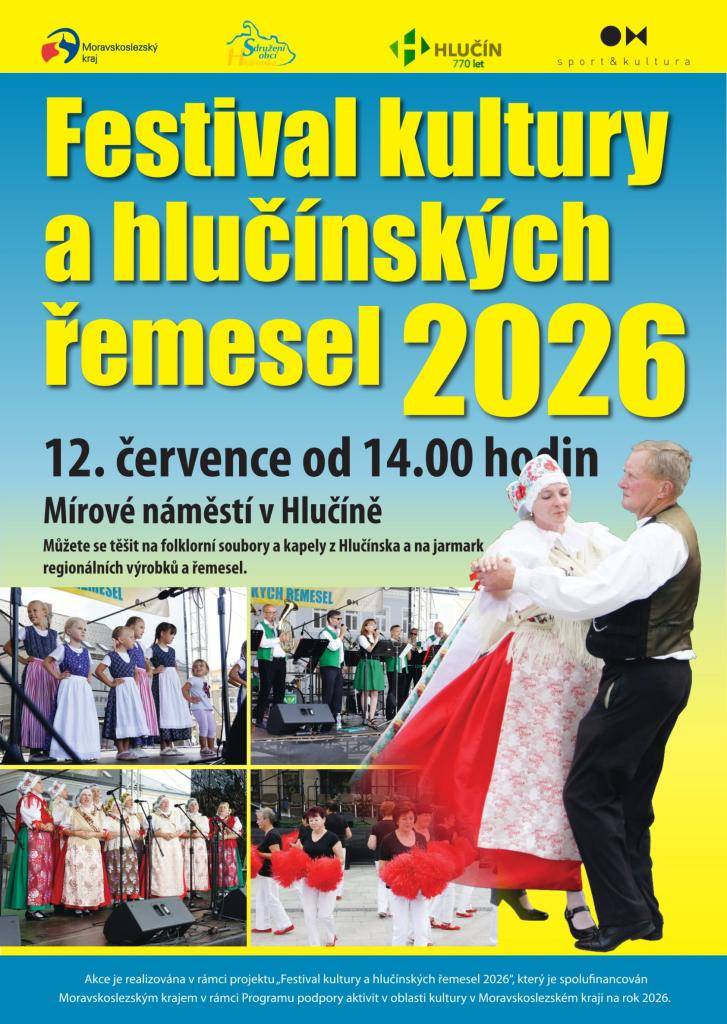 V neděli 12. července 2026 od 14.00 hodin na Mírovém náměstí v Hlučíně proběhne Festival kultury a hlučínských řemesel.
