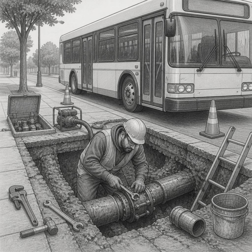 Z důvodu havárie vodovodu a propadu vozovky v ulici K Erzu bude od úterý 7. 7. 2026 od cca 8:00 hodin až do odvolání upraven provoz autobusových linek.