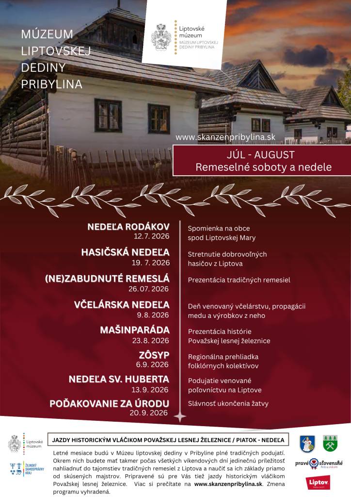 Letné mesiace budú v Múzeu liptovskej dediny v Pribyline plné podujatí, stačí si len vybrať.