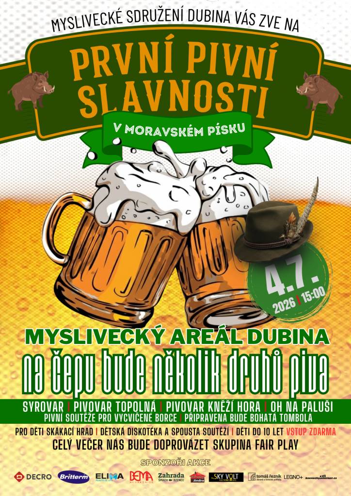 V sobotu 4. července 2026 se v mysliveckém areálu Dubina.