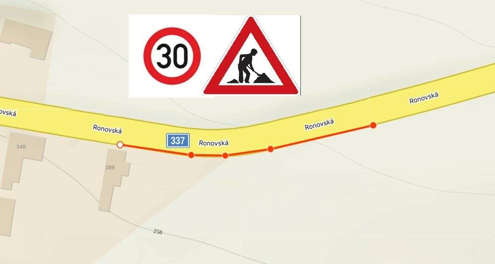 Od 7.7. bude při výjezdu z obce Žleby směrem na Ronov n. D. omezena rychlost na 30 km/h z důvodu výkopových prací v blízkosti komunikace. Omezení bude trvat zhruba 14 dní.