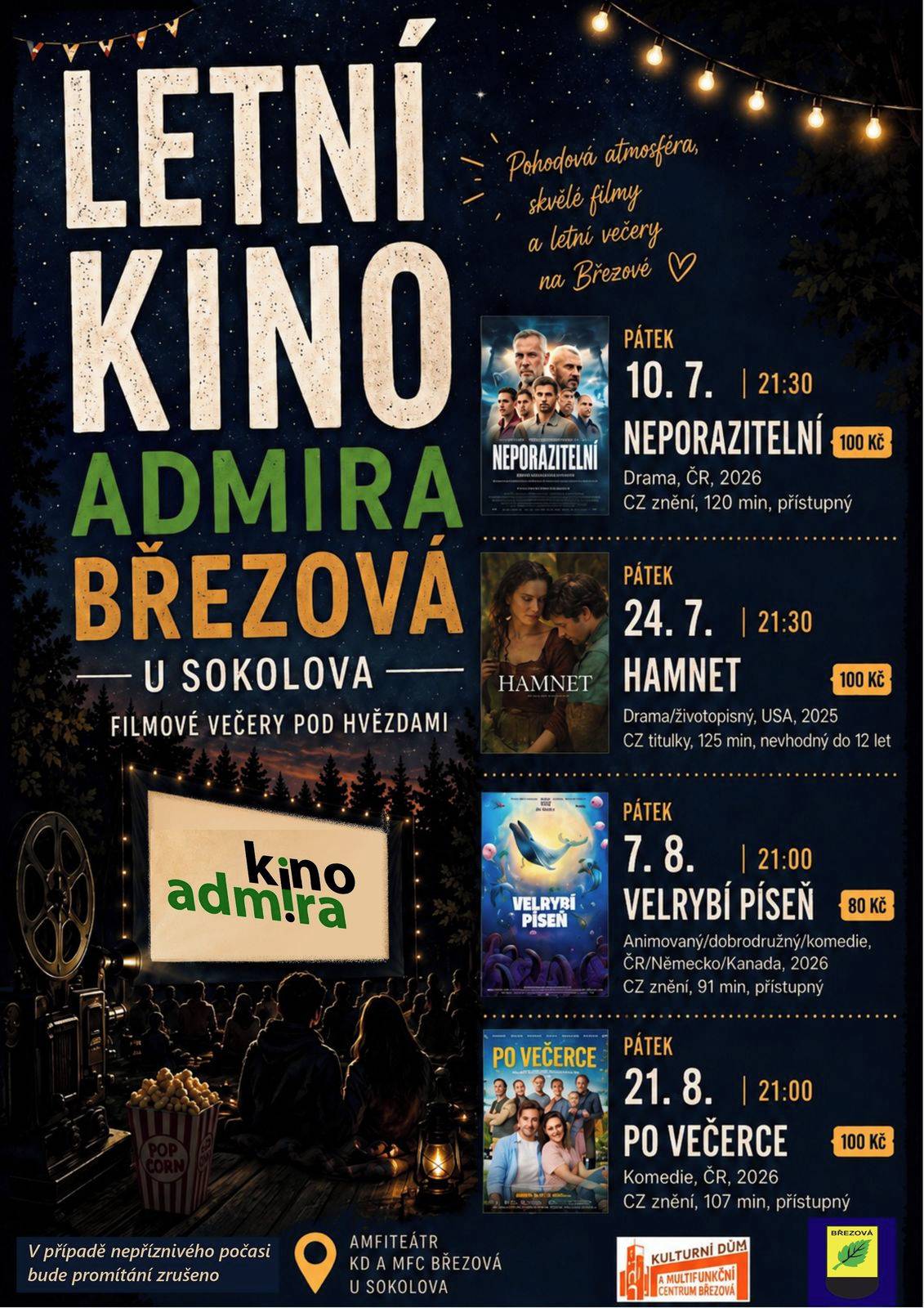Program letního kina v amfiteátru KD.
