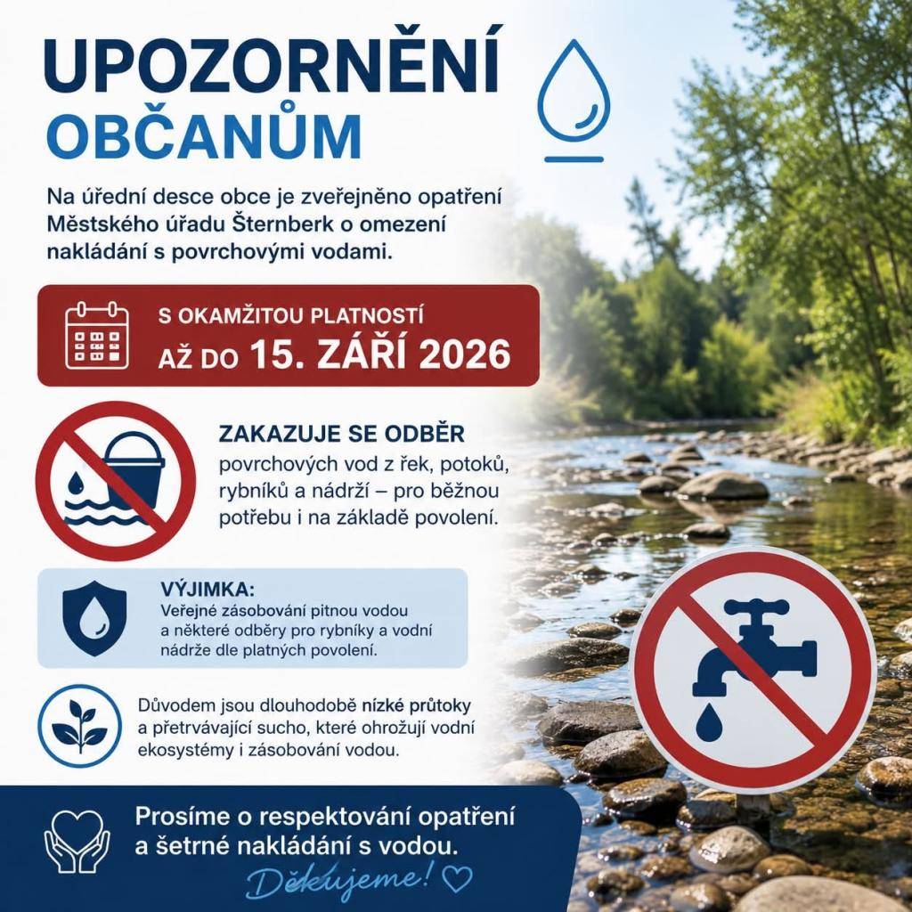 Veřejná vyhláška - opatření obecné povahy - omezení nakládání s povrchovými vodami