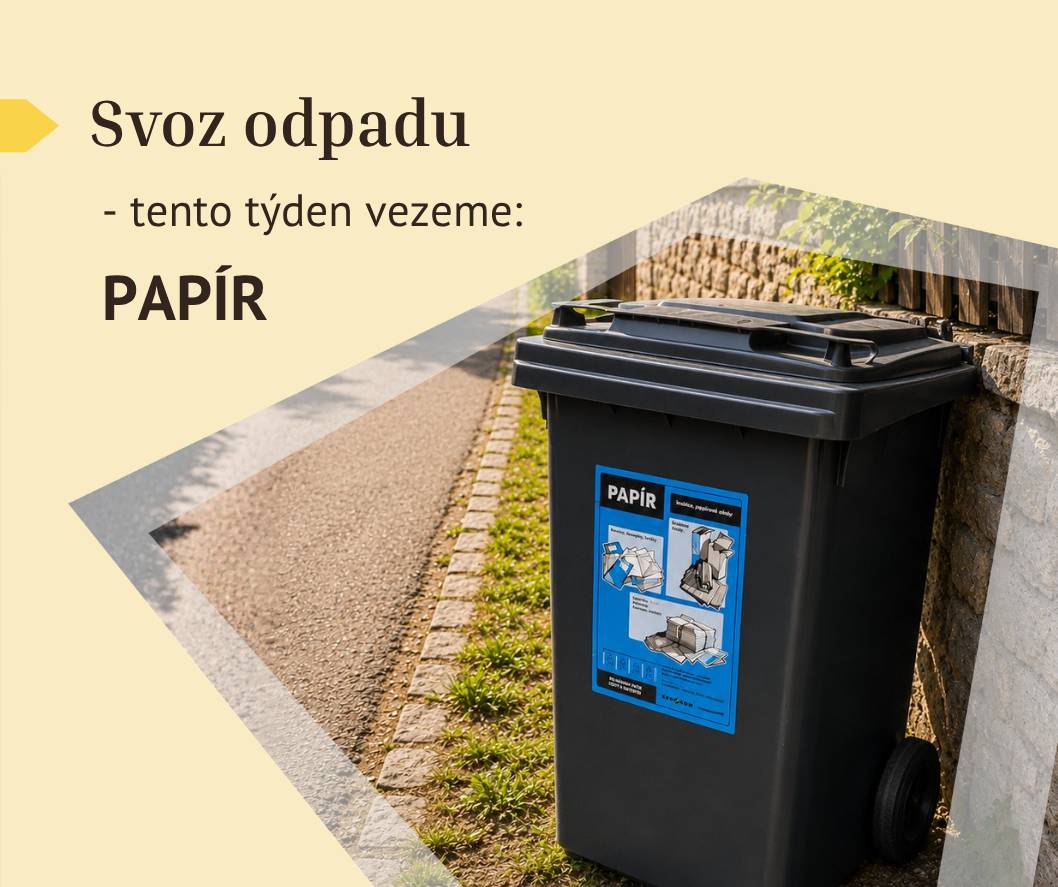 Ve středu 8. července 2026 proběhne v obci Pátek svoz tříděného odpadu - PAPÍRU - od jednotlivých nemovitostí.