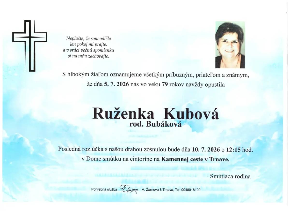 p. Ruženka Kubová, rod. Bubáková