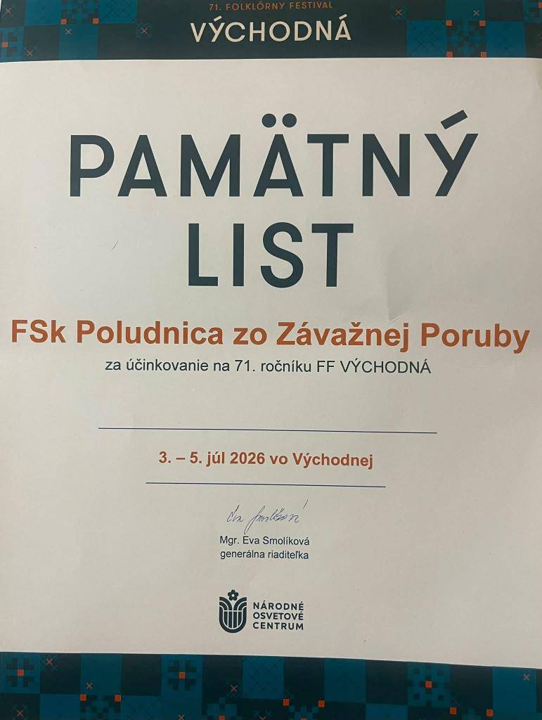 Ďakovné listy pre Poludnicu