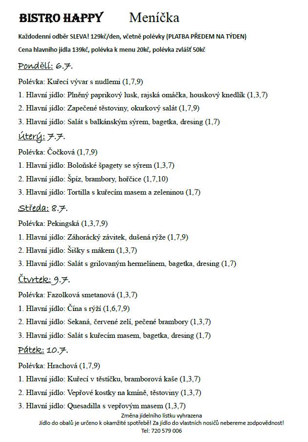 Vážení a milí spoluobčané, Happy Bistro vás zve na polední menu.