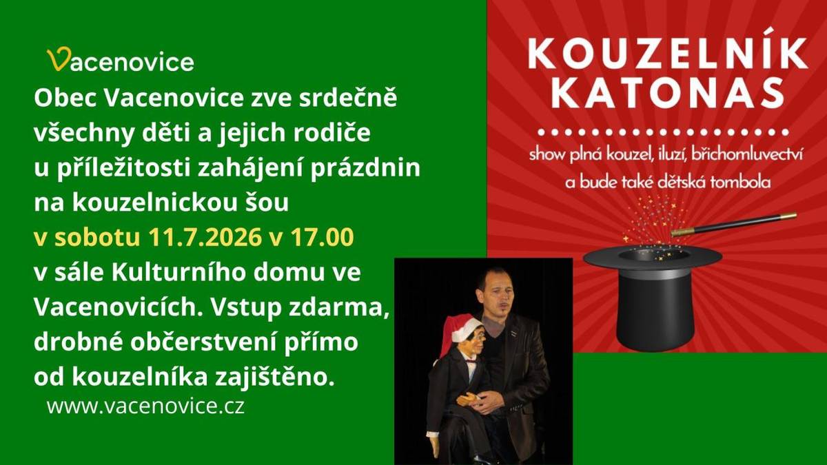 V sobotu 11.7.2026 od 17 h v KD Vacenovice