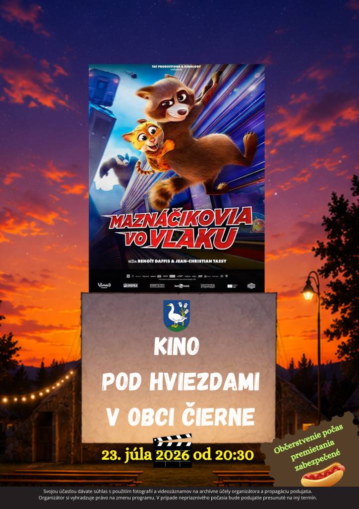 Srdečne Vás pozývame na premietanie filmu Maznáčikovia vo vlaku, ktoré sa uskutoční vo štvrtok dňa 23. júla 2026 o 20:30 v oddychovej zóne pri Kostole sv. Ignáca z Loyoly.
