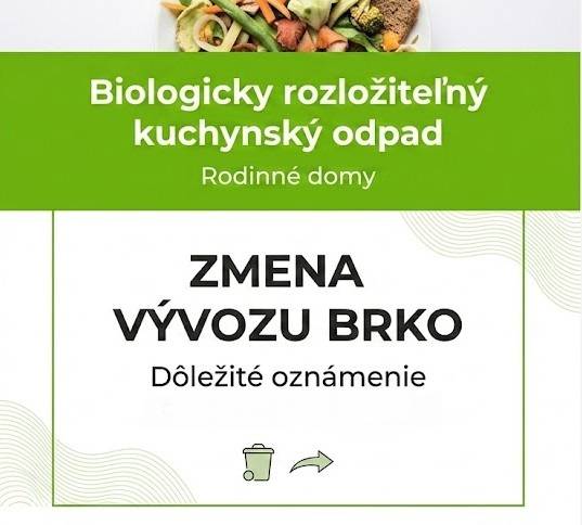 Oznamujeme občanom, že vývoz BRKO odpadu bude namiesto štvrtka uskutočnený v piatok 10. júla 2026.
