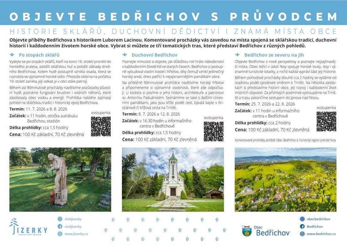 Už zítra v 16.30h se koná první z prohlídek na téma Duchovní Bedřichov.  Provede vás jeden z autorů knihy Bedřichov, dlouholetý kronikář obce a historik doktor Lubor Lacina. Vstupenky na www.evstupenka.cz Informace na tel.: 733 126 092 Těšíme se na vás! OÚ Bedřichov