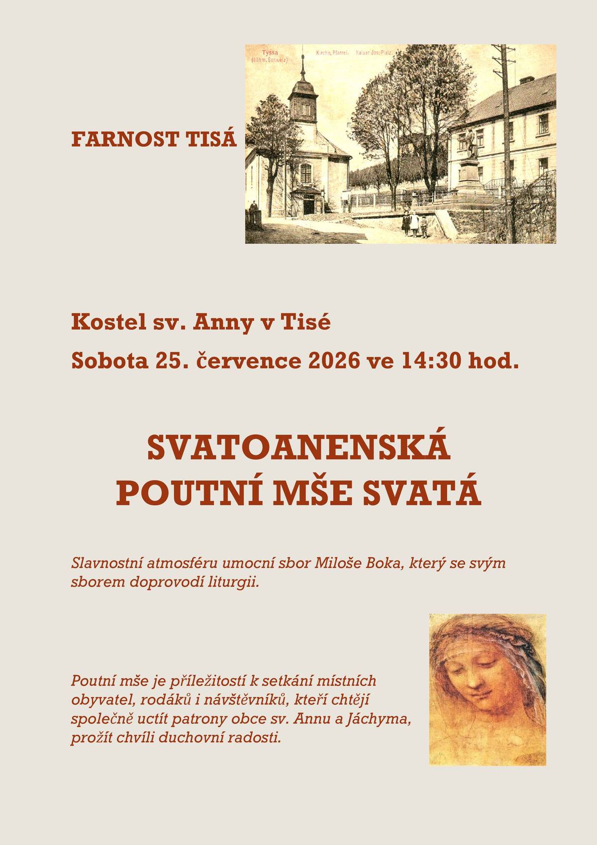 Kostel sv. Anny v Tisé Sobota 25. července 2026 ve 14:30 hod.