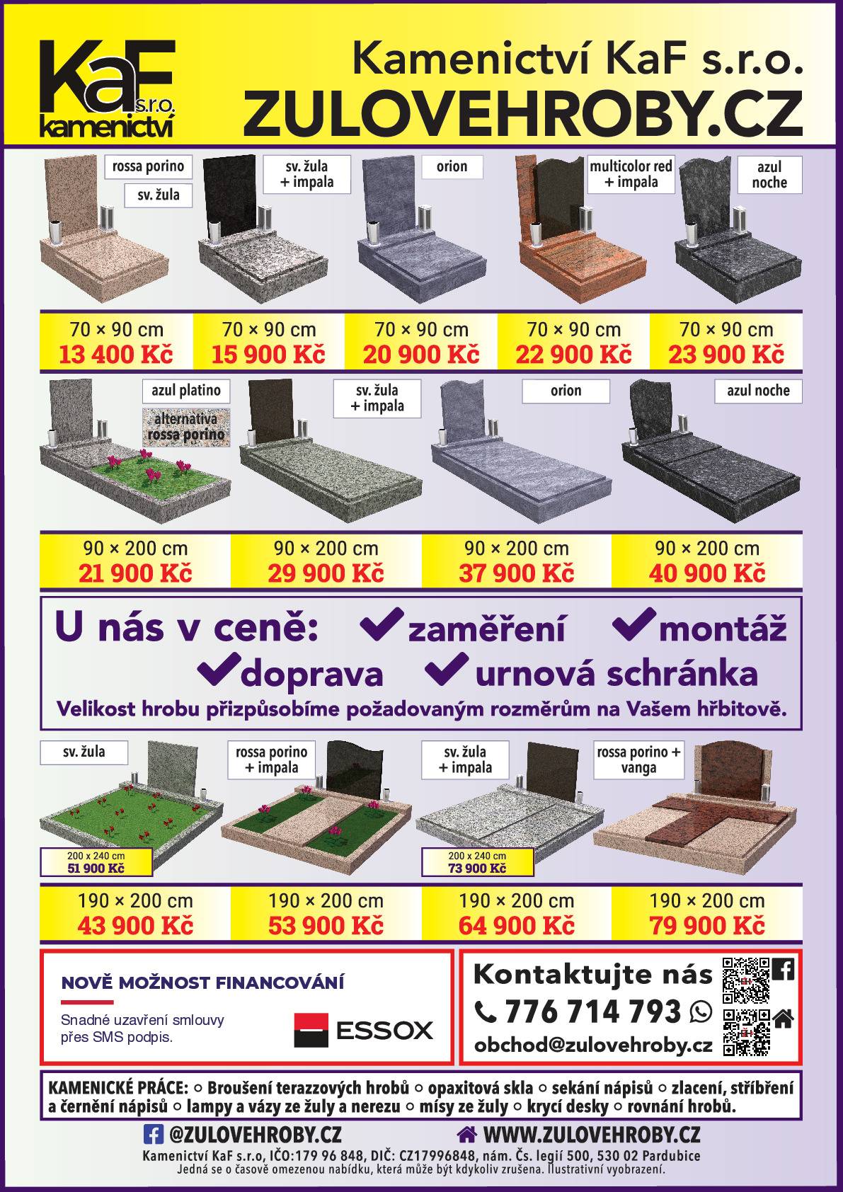 Informujeme občany o možnosti využití nabídky kamenické firmy na renovace hrobů a kamenické práce v pátek 10. a 24. 7. ve 12:30 - 12:50 na hřbitově v Kocléřově.