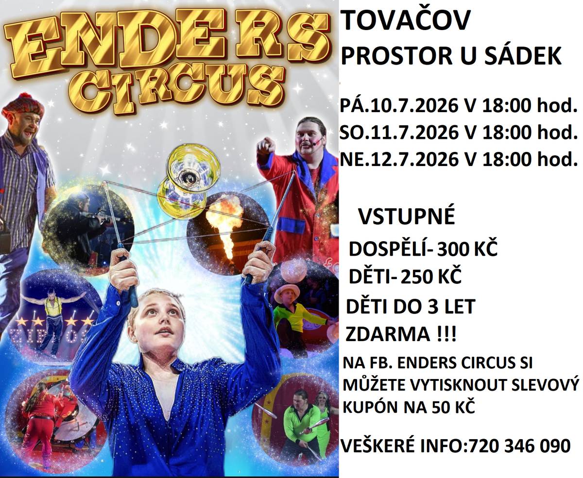 Ve dnech 10.7, 11.7. a 12.7. můžete navštívit ENDERS CIRCUS, který hostuje u sádek , u Hradeckého rybníka. Zahájení je v uvedené dny od 18h.