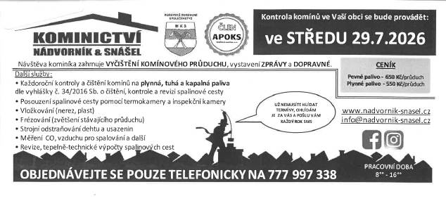 ČIŠTĚNÍ KOMÍNU - 29.7.2026
