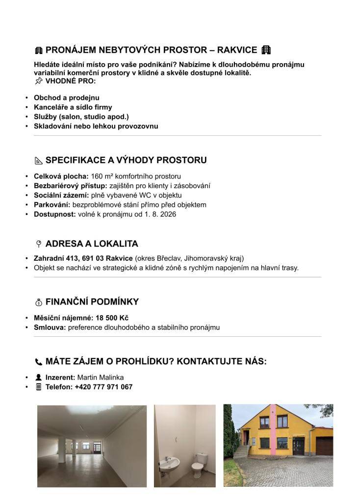 Pronájem nebytových prostor Rakvice