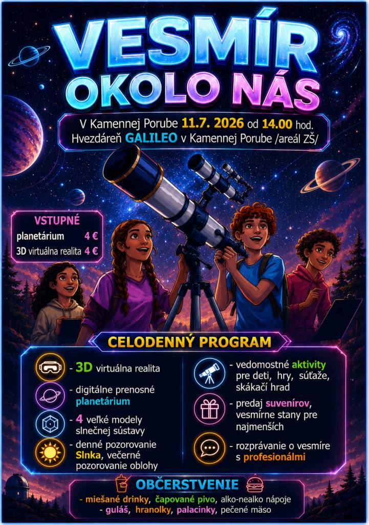 Sobota 11.7.2026 od 14:00 hod. Hvezdáreň Galileo- Areál ZŠ Kamenná Poruba