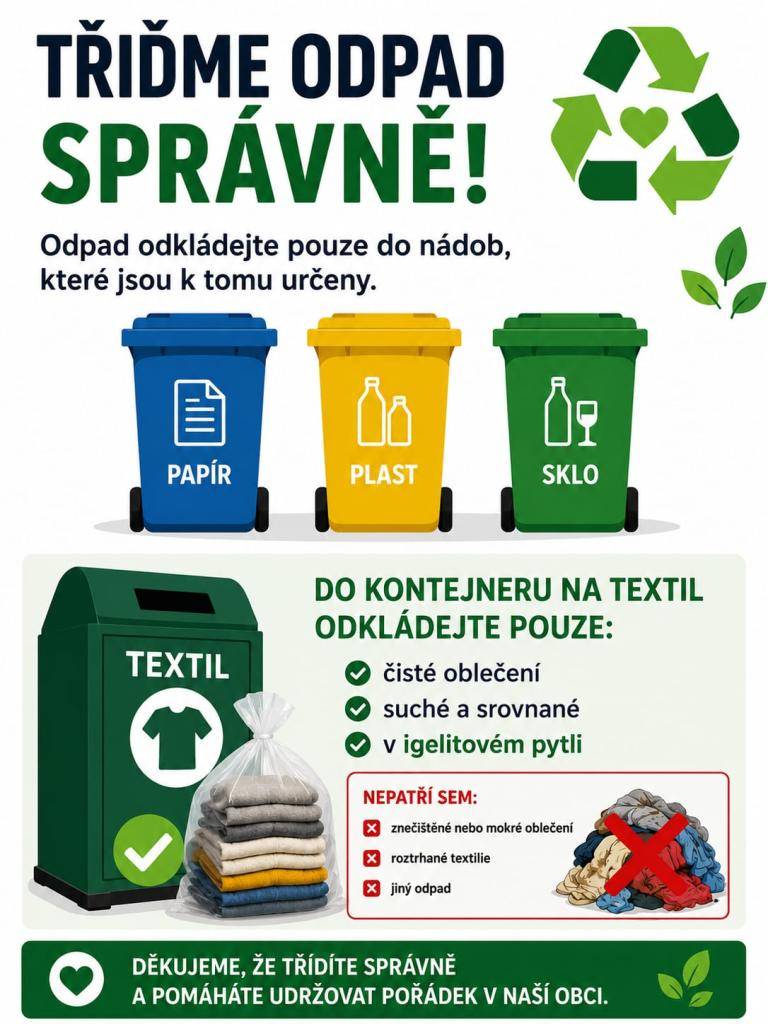 Třídění odpadu hraje důležitou roli v ochraně životního prostředí. Je nezbytné odkládat odpad pouze do určených nádob.
