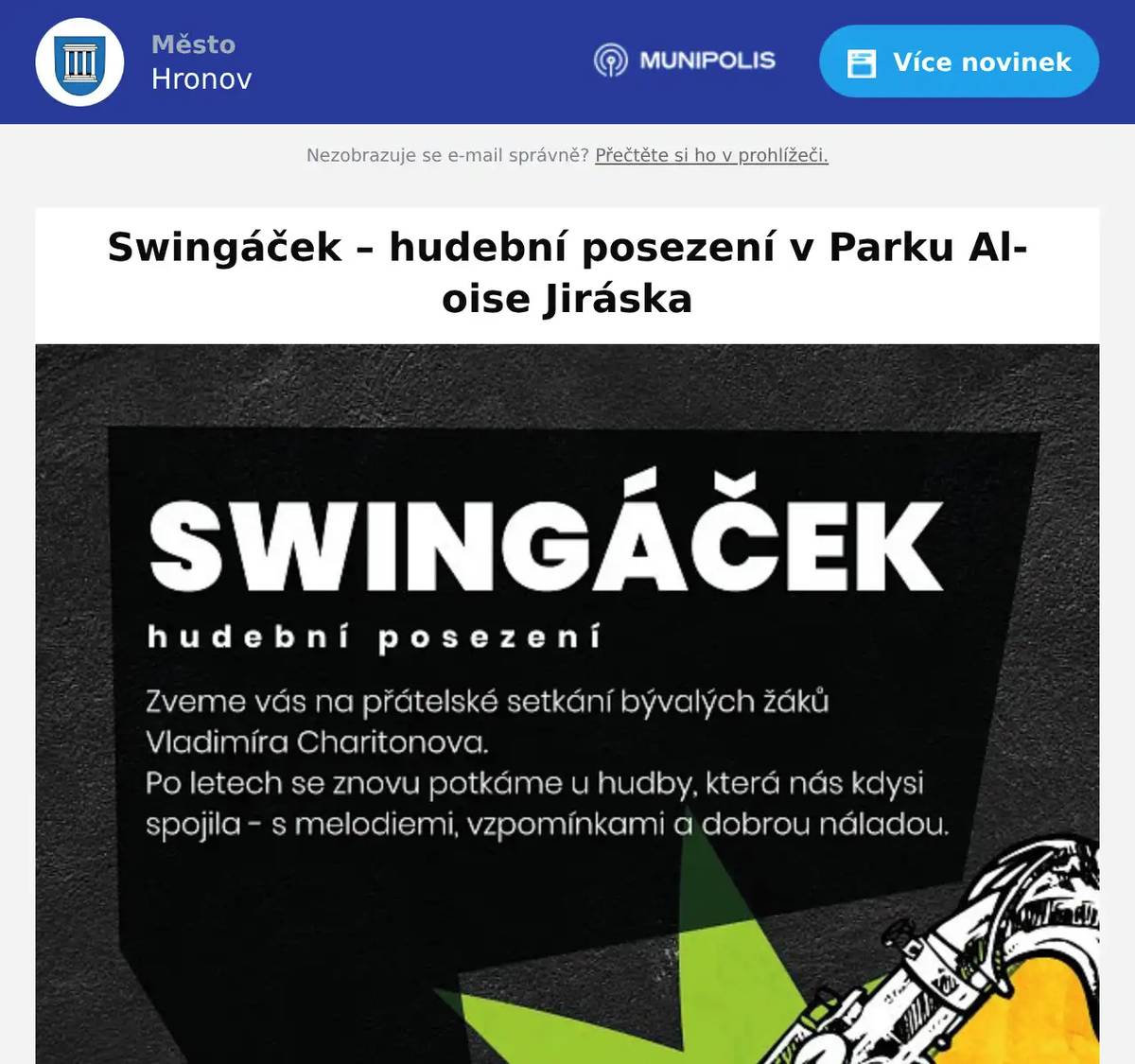 Srdečně vás zveme na přátelské setkání bývalých žáků Vladimíra Charitonova. Čeká vás večer plný hudby, vzpomínek a příjemného posezení. Kdy: pátek 10. července 2026 od 19.00 hodinKde: Park Aloise Jiráska, Hronov Těšíme se na setkání s vámi.