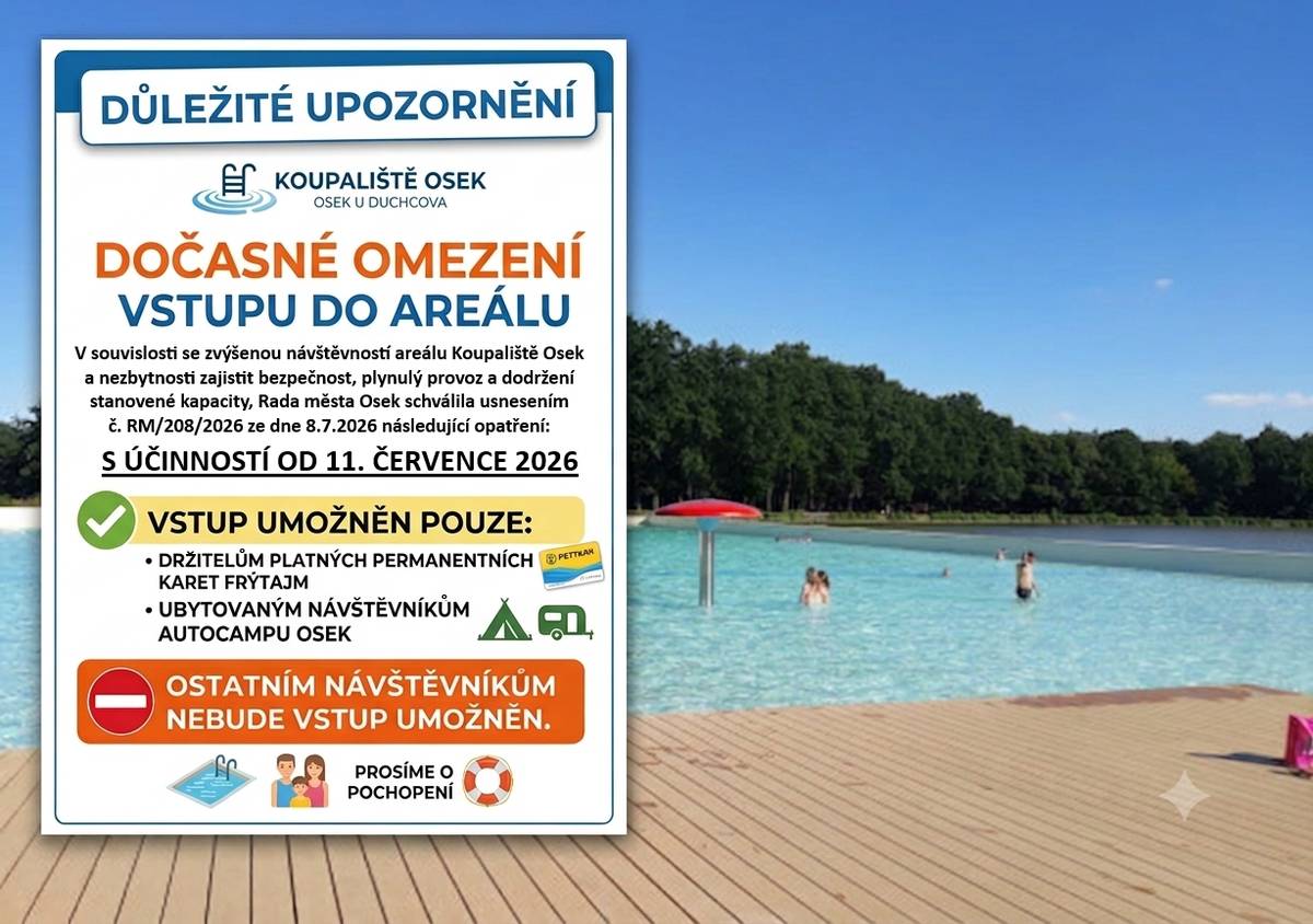 DŮLEŽITÉ UPOZORNĚNÍ - DOČASNÉ OMEZENÍ VSTUPU DO AREÁLU KOUPALIŠTĚ OSEK