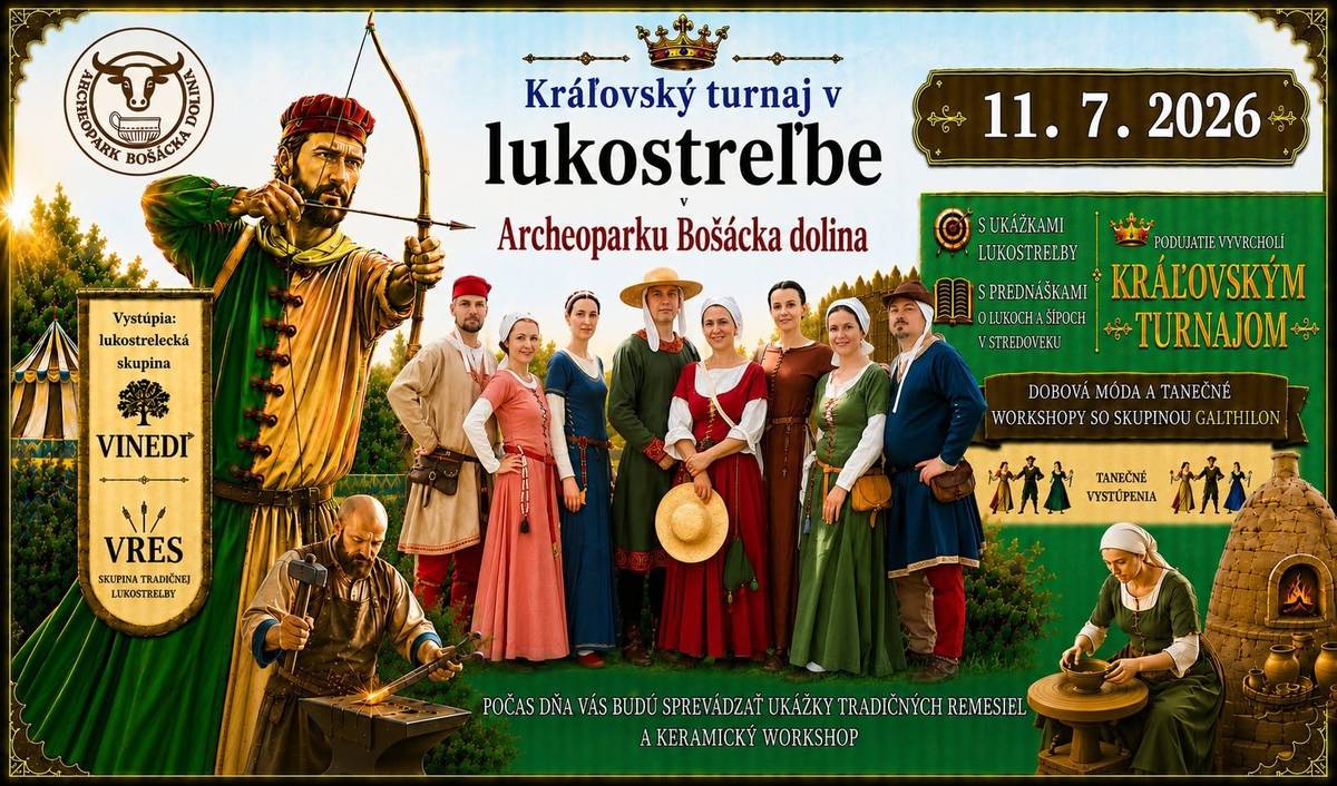 11.7. 2026 - Kráľovský turnaj v lukostreľbe v Archeoparku Bošácka dolina 17.7.2026 -  Obec Bukovec Vás srdečně zve na 17. ročník Regionálního přeboru v RUČNÍM KOSENÍ 17.7. - 18.7.2026 - Beckovské Slávnosti 2026 – 25. ročník
