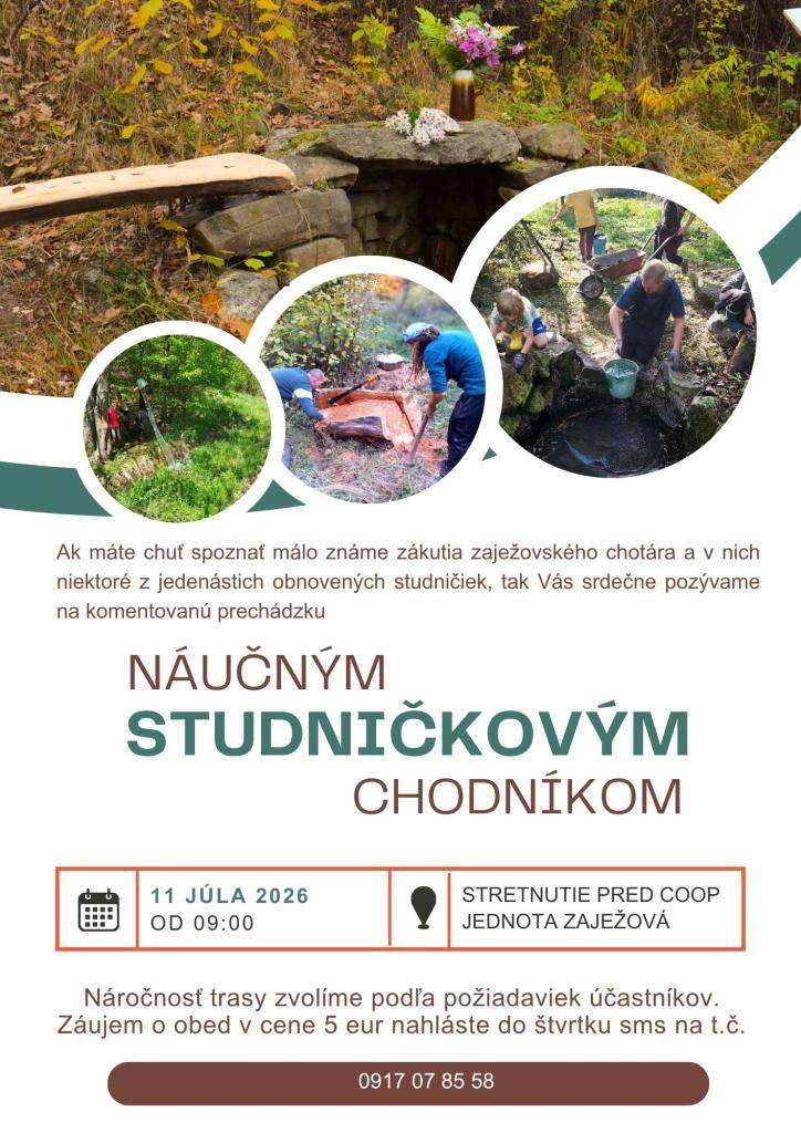 Náučným studničkovým chodníkom -11. júl 2026 o 9:00 hod. pred COOP Jednota Zaježová