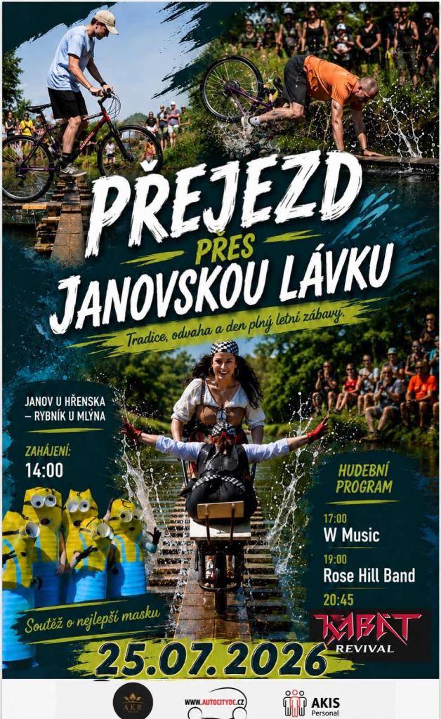 V sobotu 25. července 2026 se uskuteční v Janově u rybníka (u mlýna) od 14:00 tradiční přejezd přes lávku.
