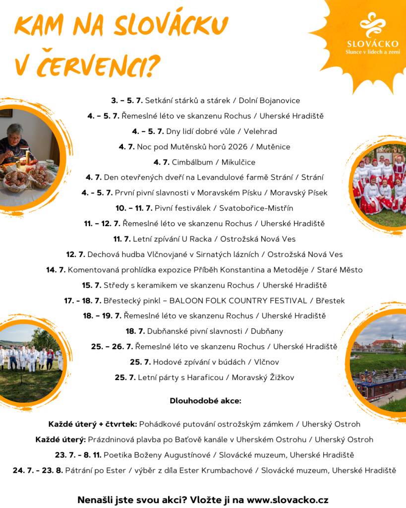 Podrobný program, kam můžete v červenci vyrazit na Slovácku.