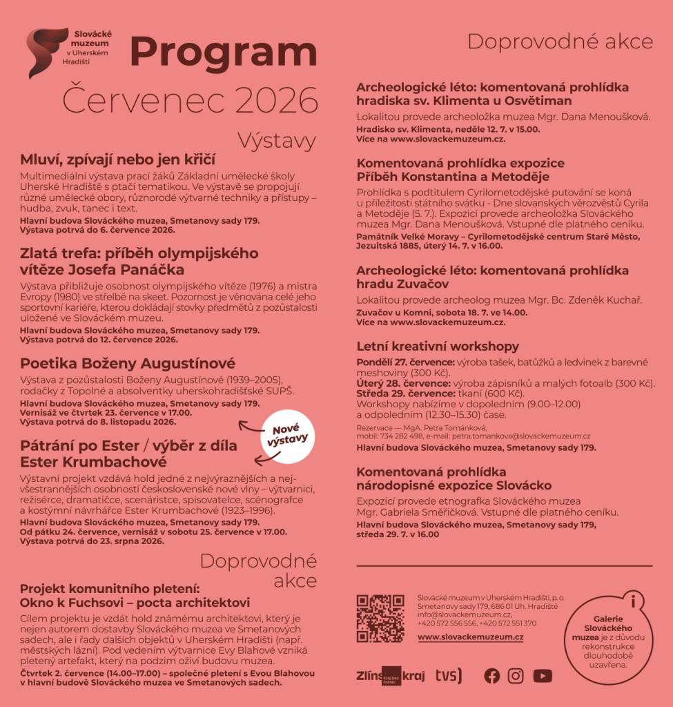 Výstavy a doprovodné akce v červenci 2026.