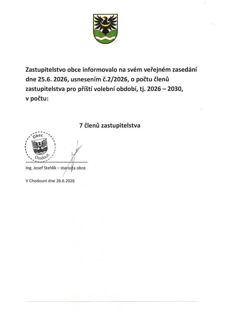 Sdělení o počtu členů zastupitelstva pro příští volební období