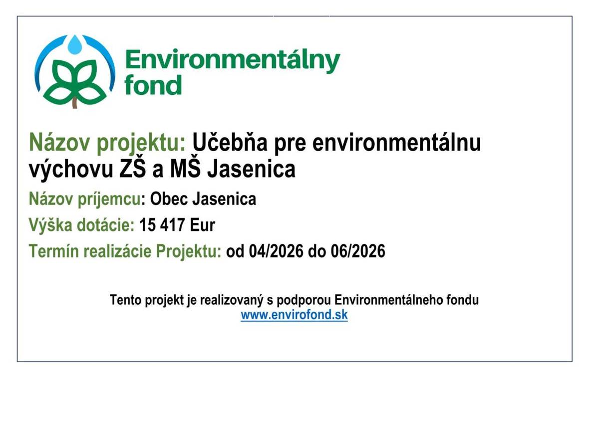 Učebňa pre environmentálnu výchovu ZŠ a MŠ Jasenica
