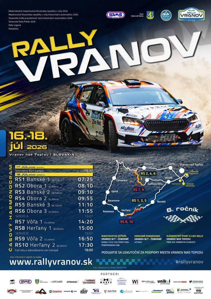 Dňa 18.07.2026 (sobota) sa uskutoční automobilová súťaž 6 Ročník Rally Vranov v čase od 06:00 h. do 19:00 h. Zároveň Vás informujeme o úplnej uzávierke cesty II/576 od hranice okr. Vranov n.T.-Košice - okolie, smer Herľany.
