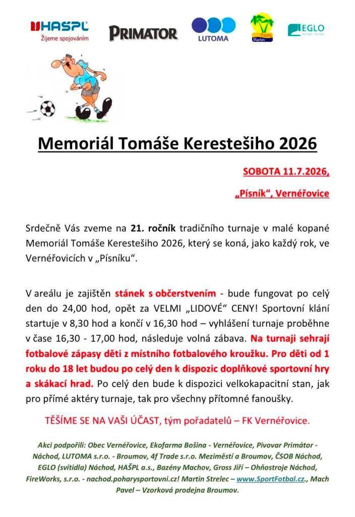 V sobotu 11.7.2026 od 8.30.v Písáku ve Vernéřovicích