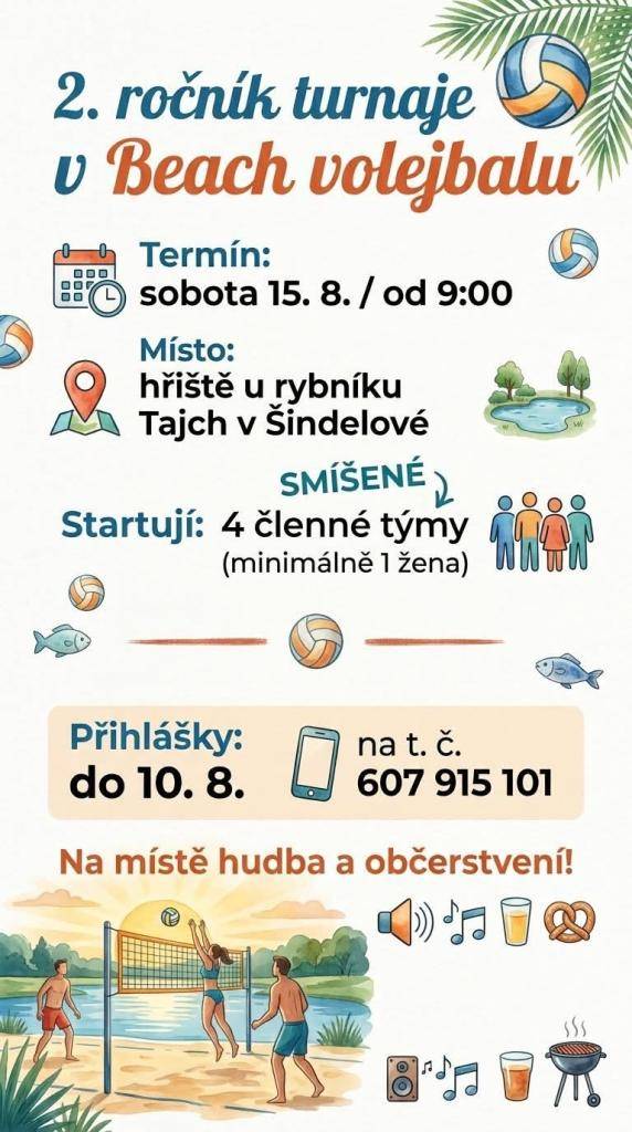 Beach volejbal na Tajchu. Občerstvení a hudba na místě.