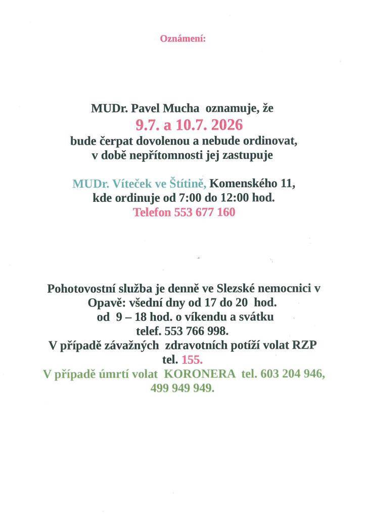 Dovolená 9.7.2026-10.7.2026