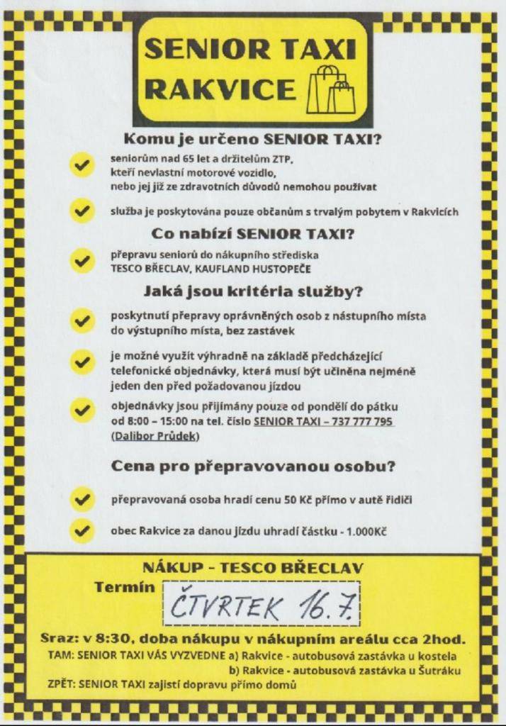 Senior taxi - 16.07.2026 - Tesco Břeclav