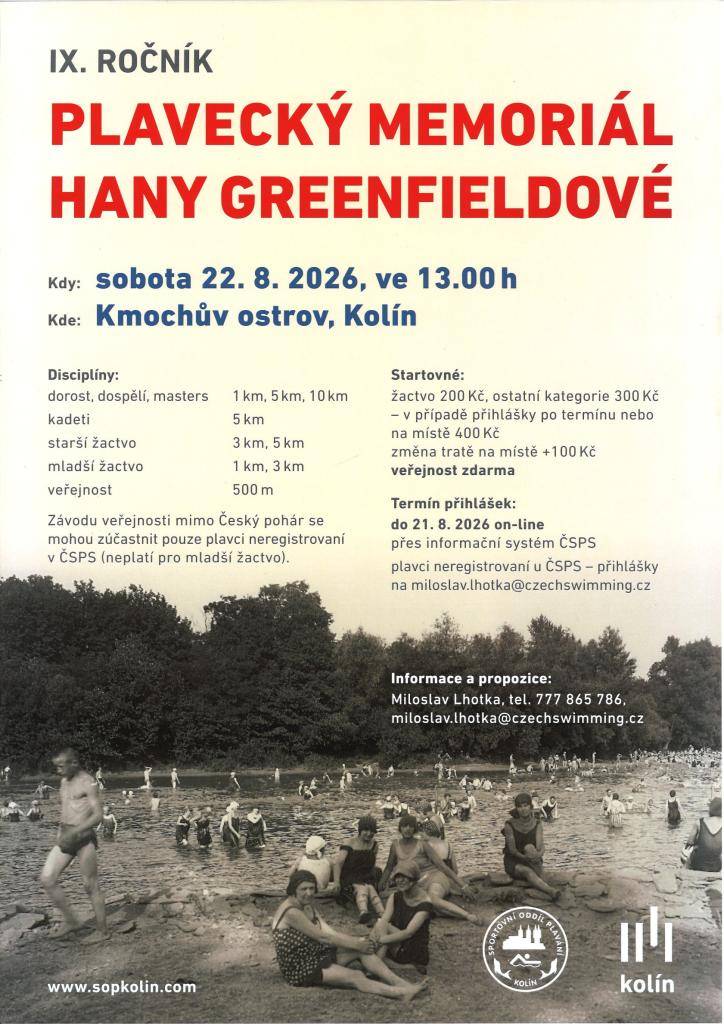 PLAVECKÝ MEMORIÁL HANY GREENFIELDOVÉ KOLÍN