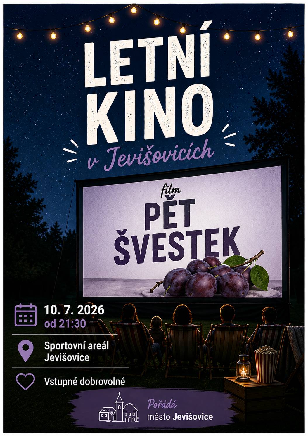Letní kino Jevišovice uvede v pátek 10. července 2026 od 21:30 ve sportovním areálu film PĚT ŠVESTEK