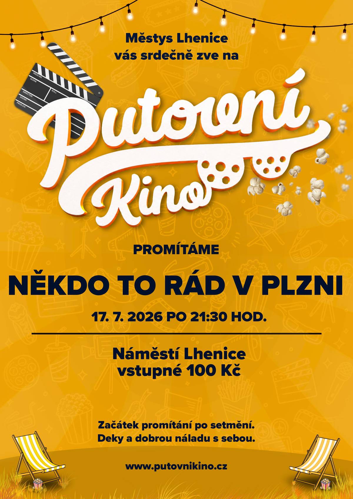 📽 Srdečně zveme v pátek 17. 7. na letní promítání Putovního kina na lhenickém náměstí.  "Někdo to rád v Plzni" - hvězdně obsazená česká komedie    Začátek promítání po setmění (21:30). Piknikové sezení; deky s sebou.  Vstupné: 100,- Kč