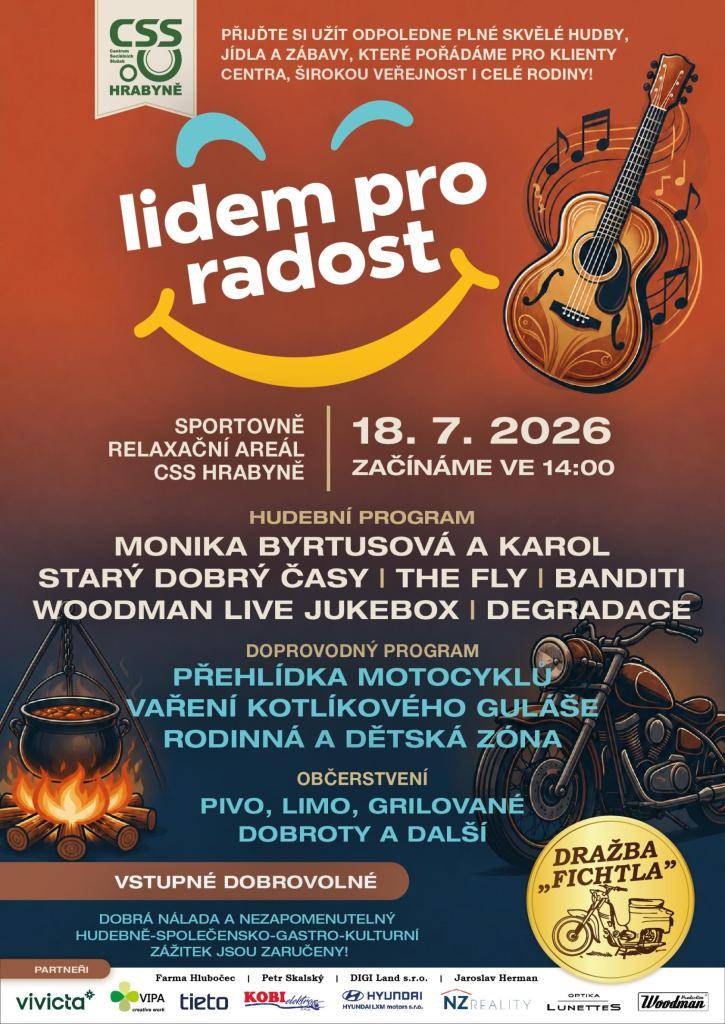 se uskuteční v sobotu 18. července 2026 od 14:00 hodin ve Sportovně relaxačním areálu CSS Hrabyně. Návštěvníky čeká bohatý hudební program, přehlídka motocyklů, vaření kotlíkového guláše, dětská zóna, občerstvení i další doprovodný program.
