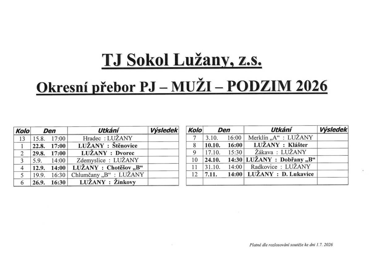 rozpis zápasů
