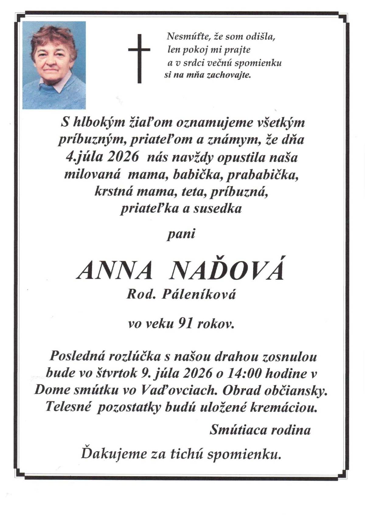 Smútočný oznam https://www.vadovce.sk/smutocne-oznamy/