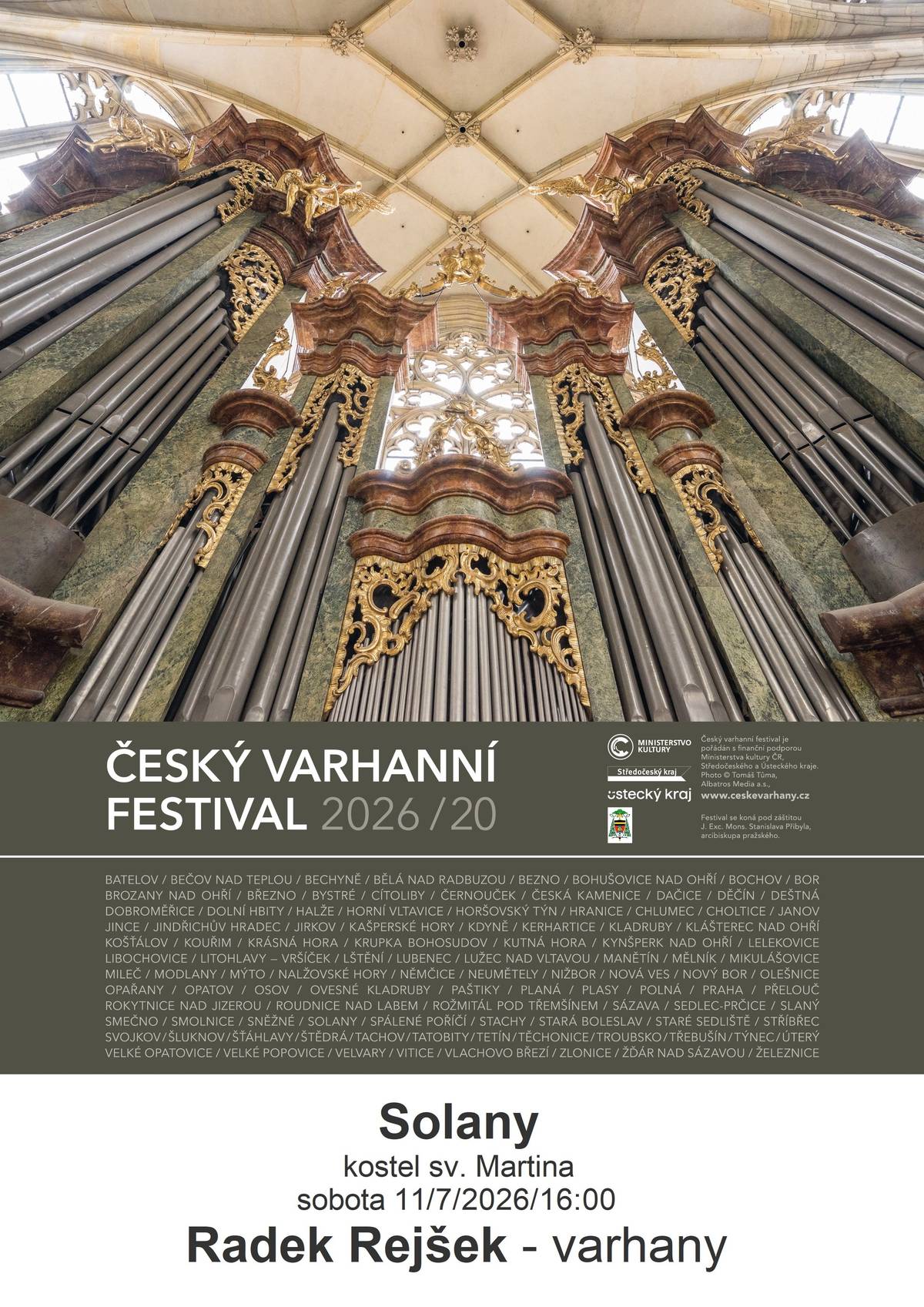 Spolu s pořadateli Českého varhanního festivalu srdečně zveme na jedinečnou příležitost poslechnout si varhany v kostele v Solanech v sobotu 11. července od 16:00 hod.
