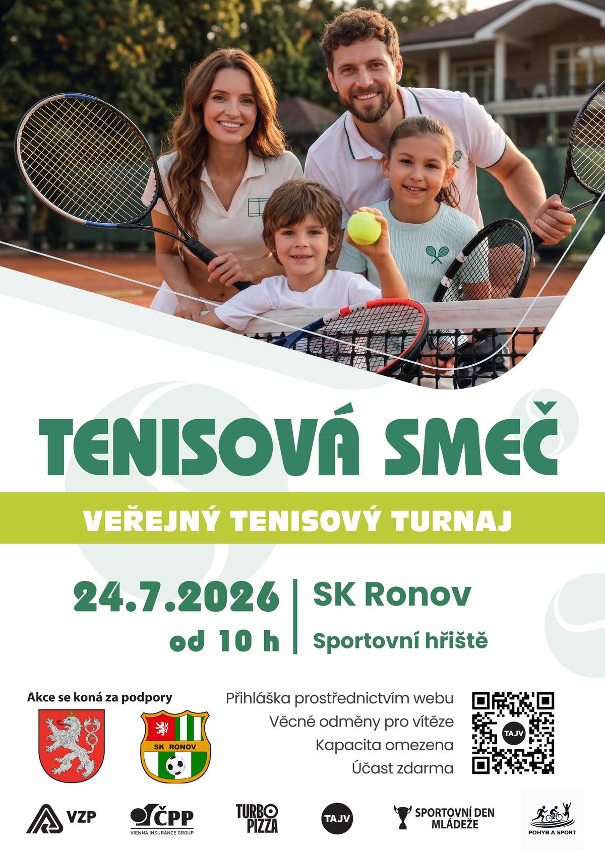 *Srdečně zveme všechny mladé sportovce a tenisty na veřejnou tenisovou akci Ronovská smeč, která se uskuteční v pátek 24. července 2026 od 10 h v na hřišti SK Ronov.