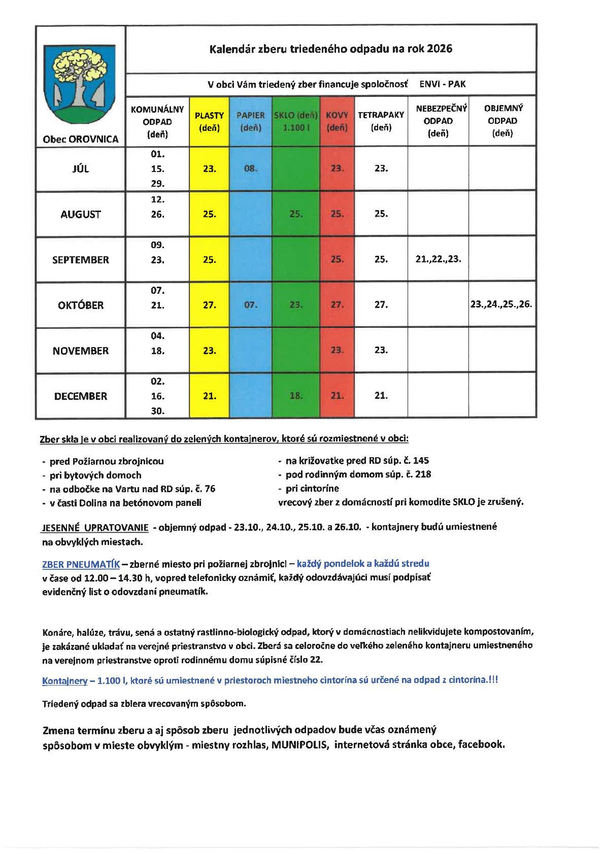 Kalendár zberu bude v priebehu nasledujúcich dní rozoslaný do poštových schránok.