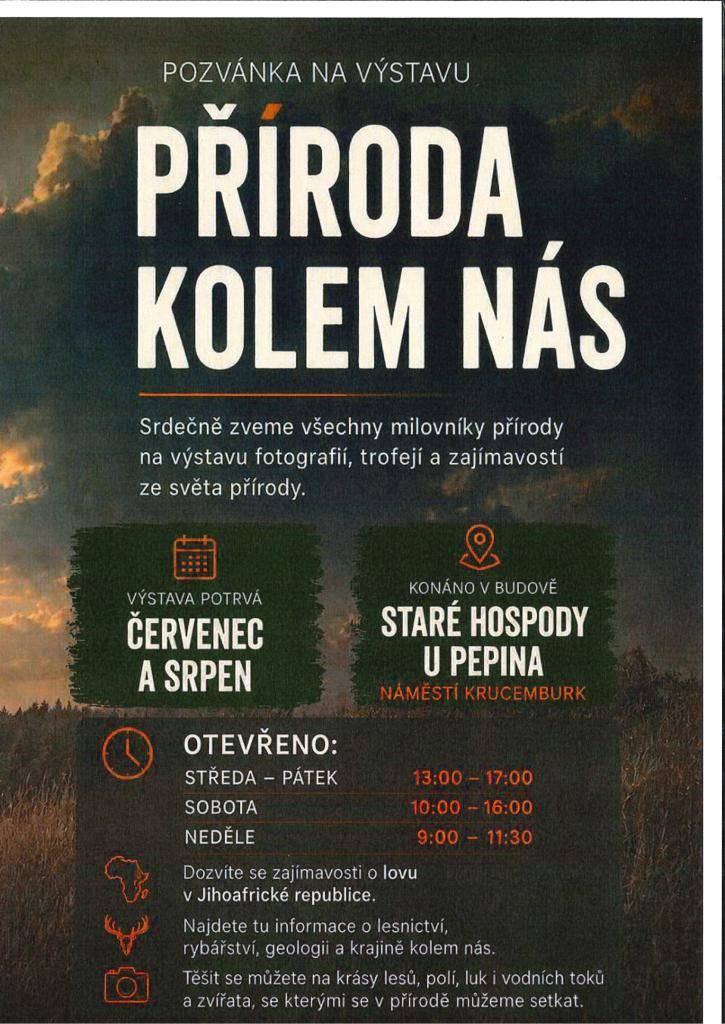 V budově Staré hospody U Pepina na náměstí v Krucemburku.  • středa–pátek: 13:00–17:00   • sobota: 10:00–16:00   • neděle: 9:00–11:30   Výstava probíhá po celé měsíce červenec a srpen. Vstupné je dobrovolné.